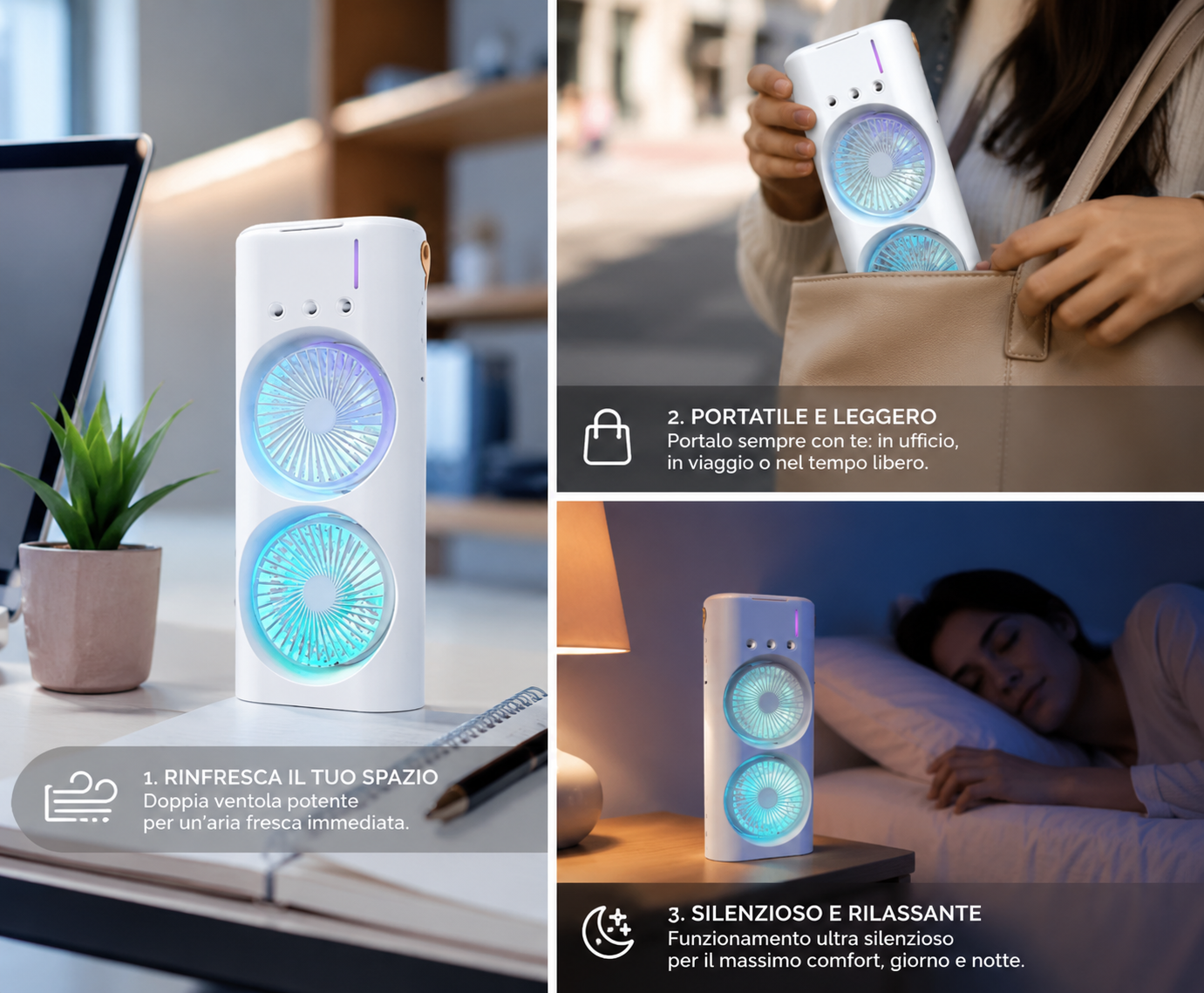 Ventilatore raffreddatore d'aria domestico usb ricaricabile